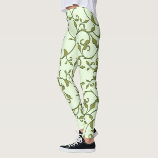 Scrolling Olive Leaves Leggings