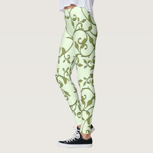 Scrolling Olive Leaves Leggings (Left)