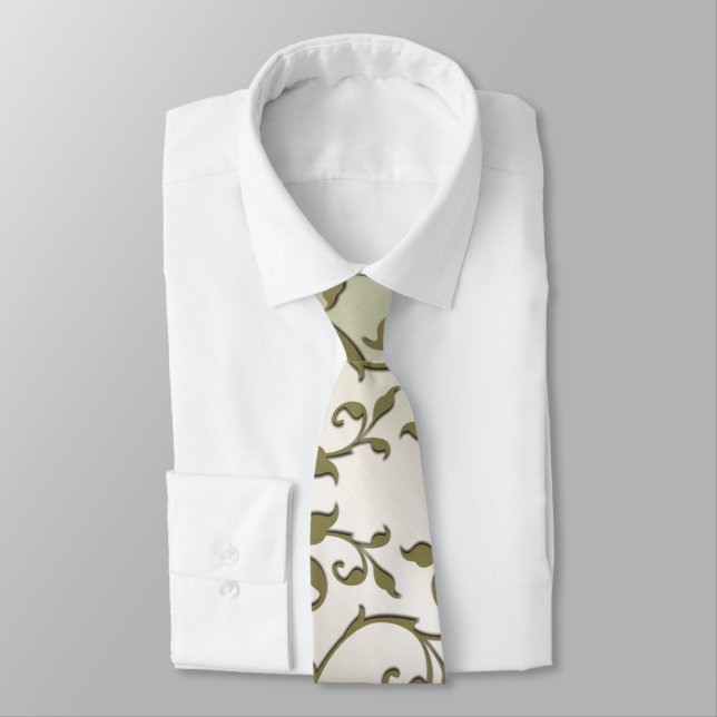 Scrolling Olive Leaves Neck Tie (Tied)