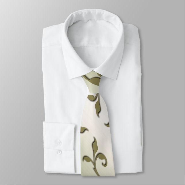 Scrolling Olive Leaves Neck Tie (Tied)