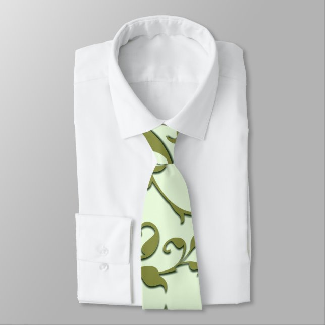 Scrolling Olive Leaves Neck Tie (Tied)