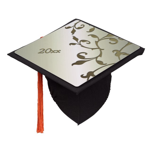 Scrolling Olive Leaves Personal Graduation Cap Topper (Angled)