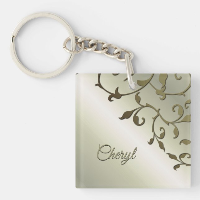 Scrolling Olive Leaves Personal Keychain (Front)