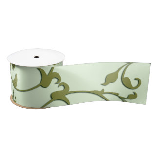 Scrolling Olive Leaves Satin Ribbon