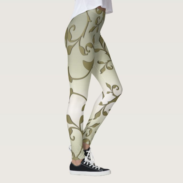 Scrolling Olive Leaves Slimming Effect Leggings (Right)