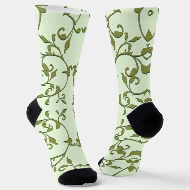 Scrolling Olive Leaves Socks (Angled)