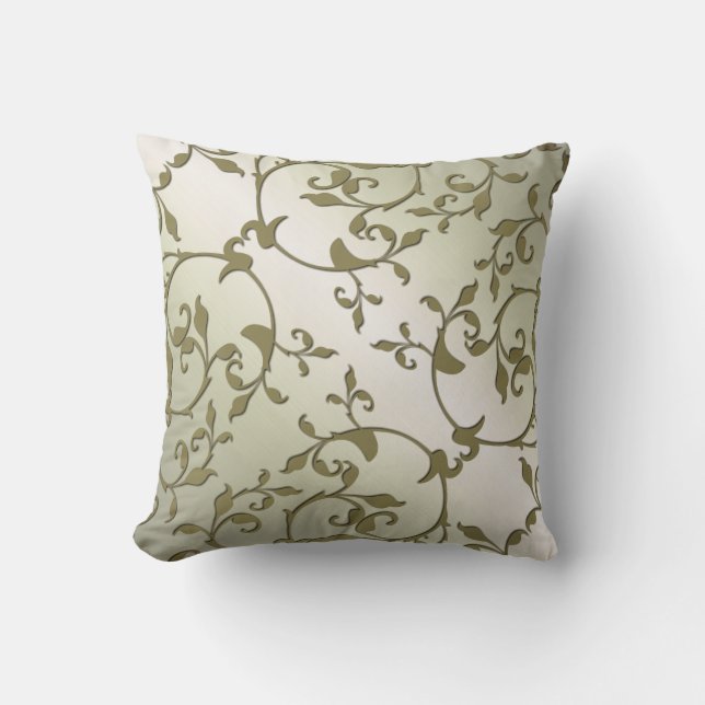 Scrolling Olive Leaves Throw Pillow (Front)