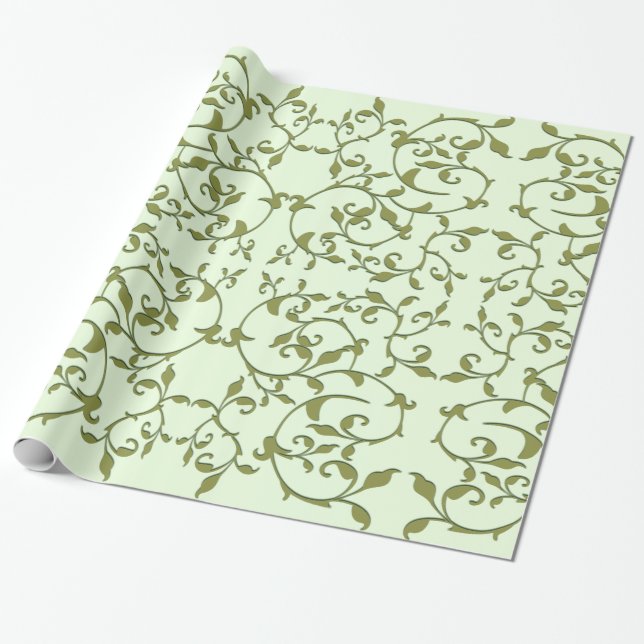 Scrolling Olive Leaves Wrapping Paper (Unrolled)