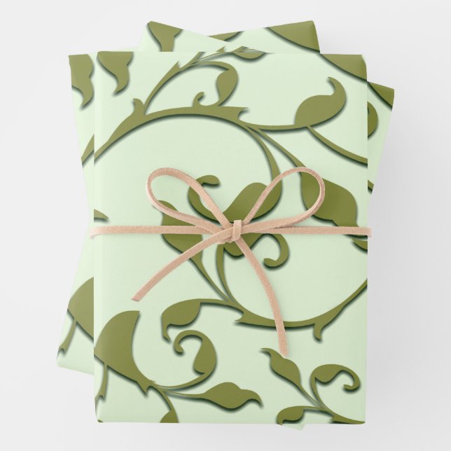Scrolling Olive Leaves Wrapping Paper Sheets (In situ)