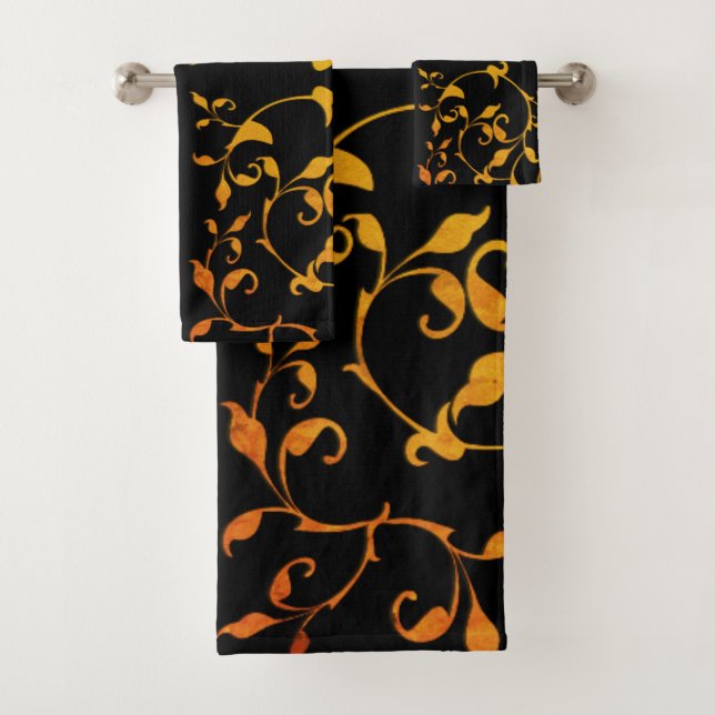  Scrolling Rust and Black Bath Towel Set (Insitu)