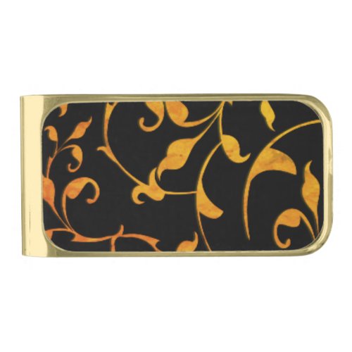 Scrolling Rust and Black Gold Finish Money Clip