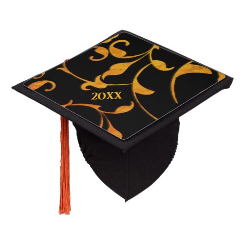 Scrolling Rust and Black Graduation Cap Topper