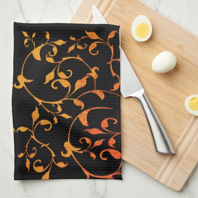 Scrolling Rust and Black Kitchen Towel (Quarter Fold)