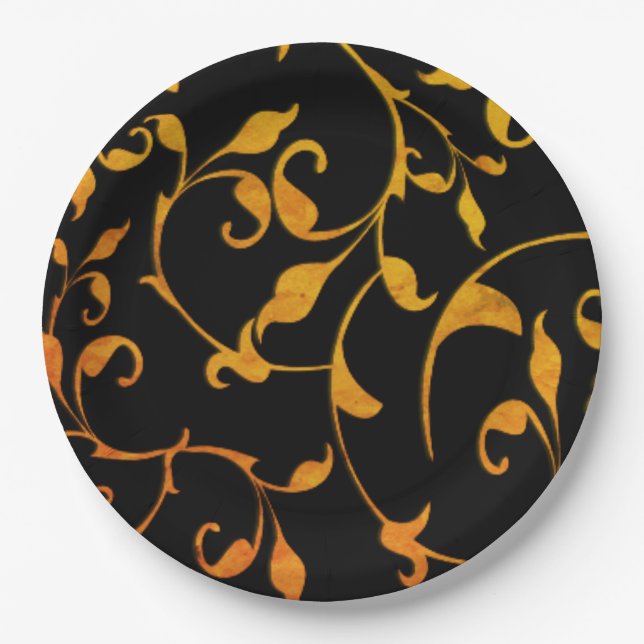 Scrolling Rust and BLack Paper Plates (Front)