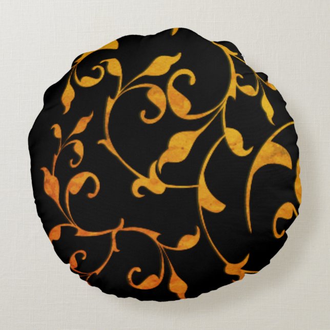 Scrolling Rust and BLack Round Pillow (Back)
