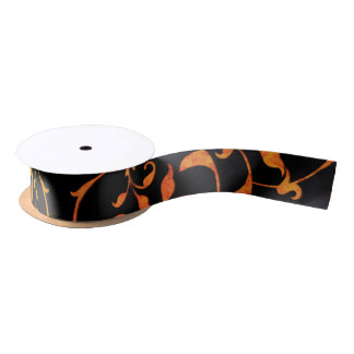 Scrolling Rust and BLack Satin Ribbon