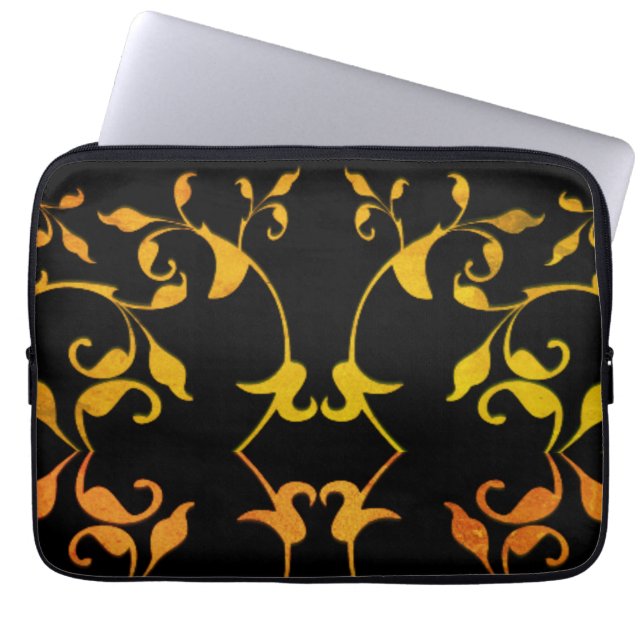 Scrolling Rust and Black Silky Laptop Sleeve (Front)