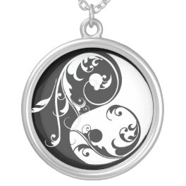 Scrolling Yin & Yang (black) Silver Plated Necklace