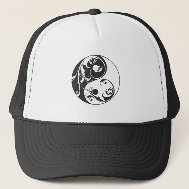 Scrolling Yin & Yang (black) Trucker Hat (Front)