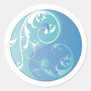 Scrolling Yin & Yang (Earth blues) Classic Round Sticker