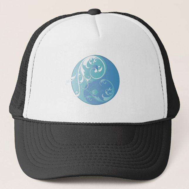 Scrolling Yin & Yang (Earth blues) Trucker Hat (Front)
