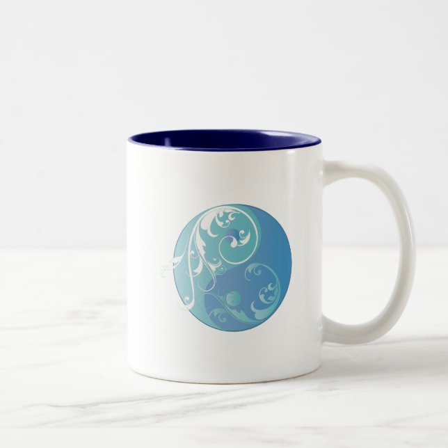 Scrolling Yin & Yang (Earth blues) Two-Tone Coffee Mug (Right)
