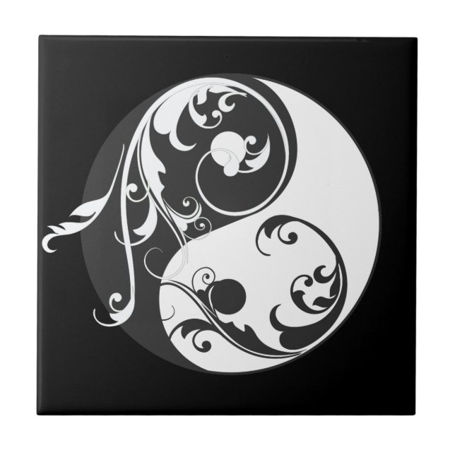 Scrolling Yin Yang Symbol (black) Tile (Front)