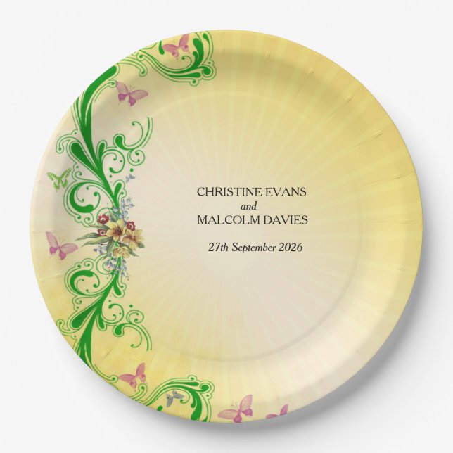 Scrolls and Butterflies Paper Plates (Front)