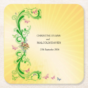 Scrolls and Butterflies Square Paper Coaster