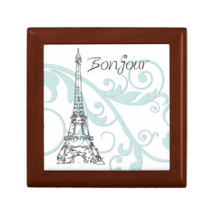 Scrolls and Eiffel Tower - Blue Jewelry Box