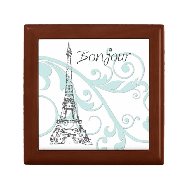 Scrolls and Eiffel Tower - Blue Jewelry Box (Front)