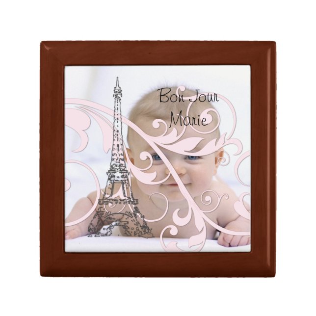 Scrolls and Eiffel Tower - Pink Jewelry Box (Front)