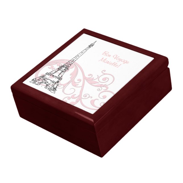 Scrolls and Eiffel Tower - Pink Keepsake Box (Side)