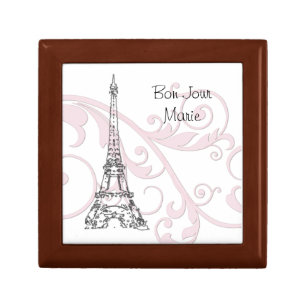 Scrolls and Eiffel Tower - Pink Keepsake Box