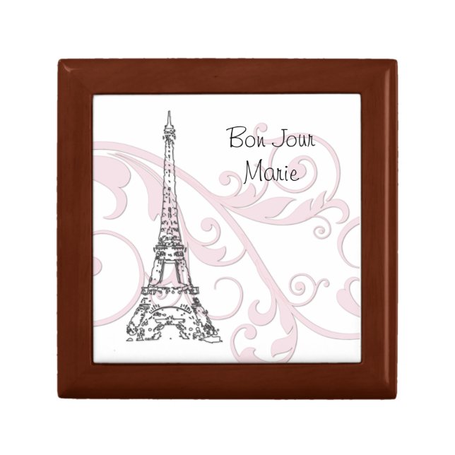 Scrolls and Eiffel Tower - Pink Keepsake Box (Front)