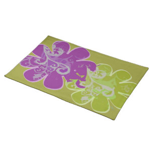 Scrolls n Flowers (blue navy/green) Cloth Placemat