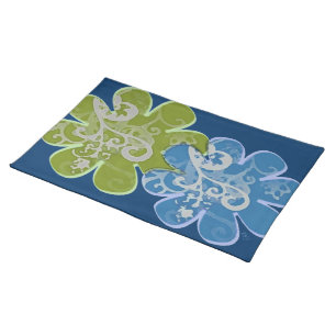 Scrolls n Flowers (blue navy/green) Placemat