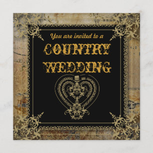 Scrolls rustic country western saloon wedding invitation