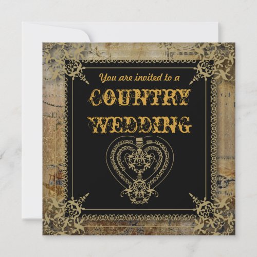 Scrolls rustic country western saloon wedding invitation