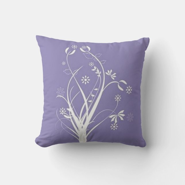 Scrolls with flowers on purple ground - throw pillow (Front)