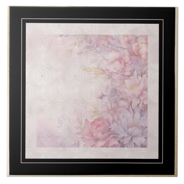 Scrolls with roses Victorian style Ceramic Tile (Front)