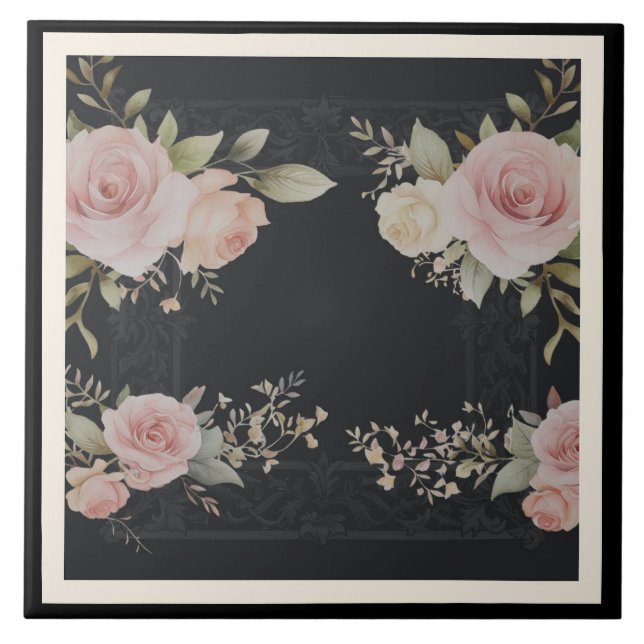Scrolls with roses Victorian style Ceramic Tile (Front)