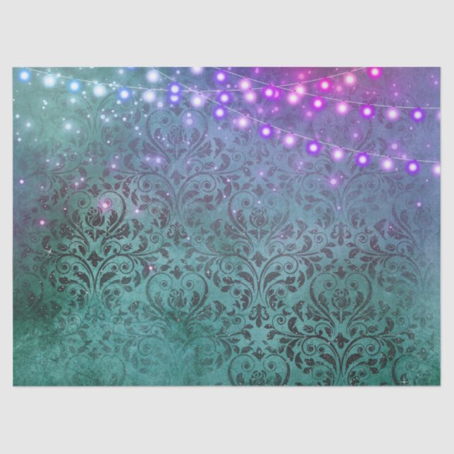 Scrollwork and Lights on Green Decoupage Tissue Paper (Front)
