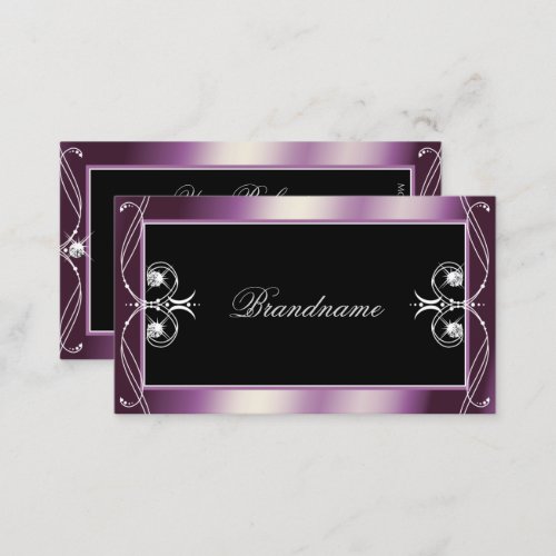 Scrollwork Black Purple Sparkle Diamonds Ornaments Business Card