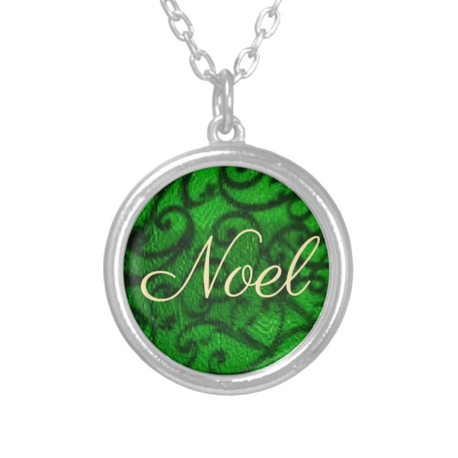 Scrollwork Green Silver Plated Necklace (Front)