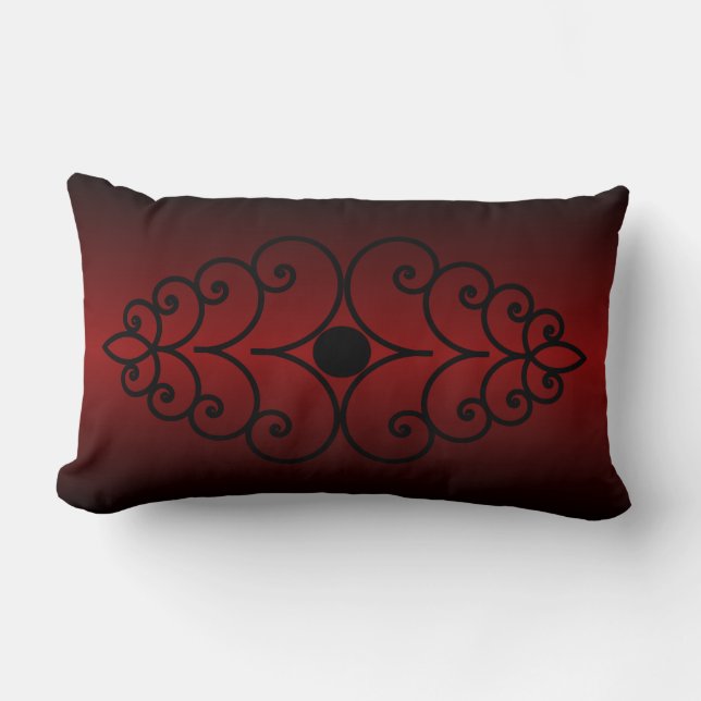 Scrollwork on Dark Red Gradient Lumbar Pillow (Front)