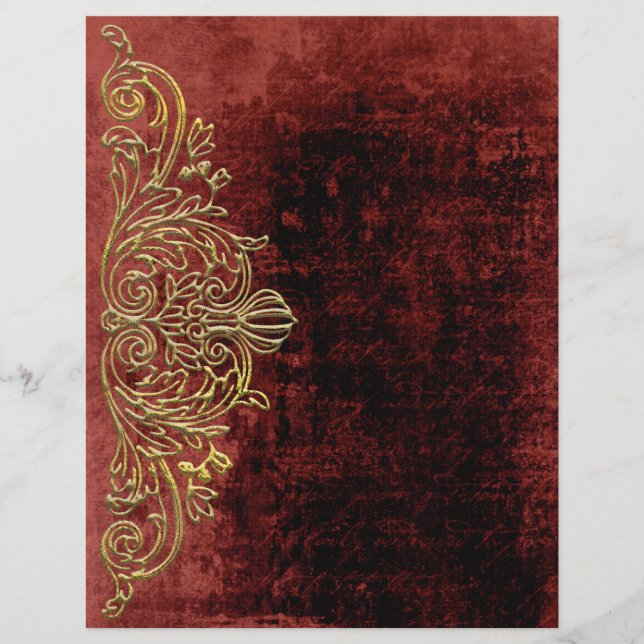 Scrollwork on Red Texture Scrapbook Paper (Front)