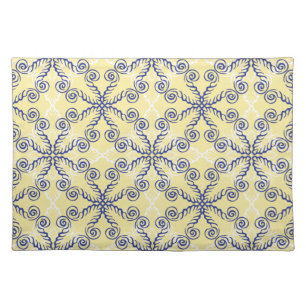 Scrollwork Pattern Blue Yellow White Placemat