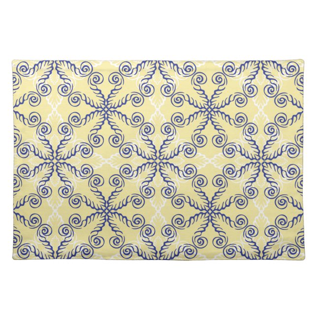 Scrollwork Pattern Blue Yellow White Placemat (Front)