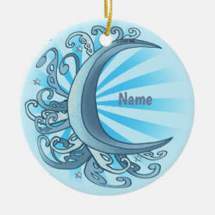 Scrolly Crescent Moon Ceramic Ornament